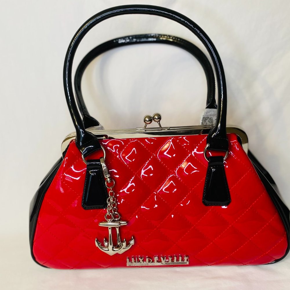 Lux Deville Red/Black Quilted Purse Bag (NWT) Pinup Rockabilly